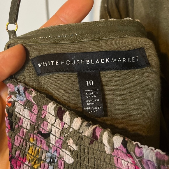 White House Black Market Handkerchief Floral Olive Velvet trim Dress Sz 10 - Picture 8 of 15